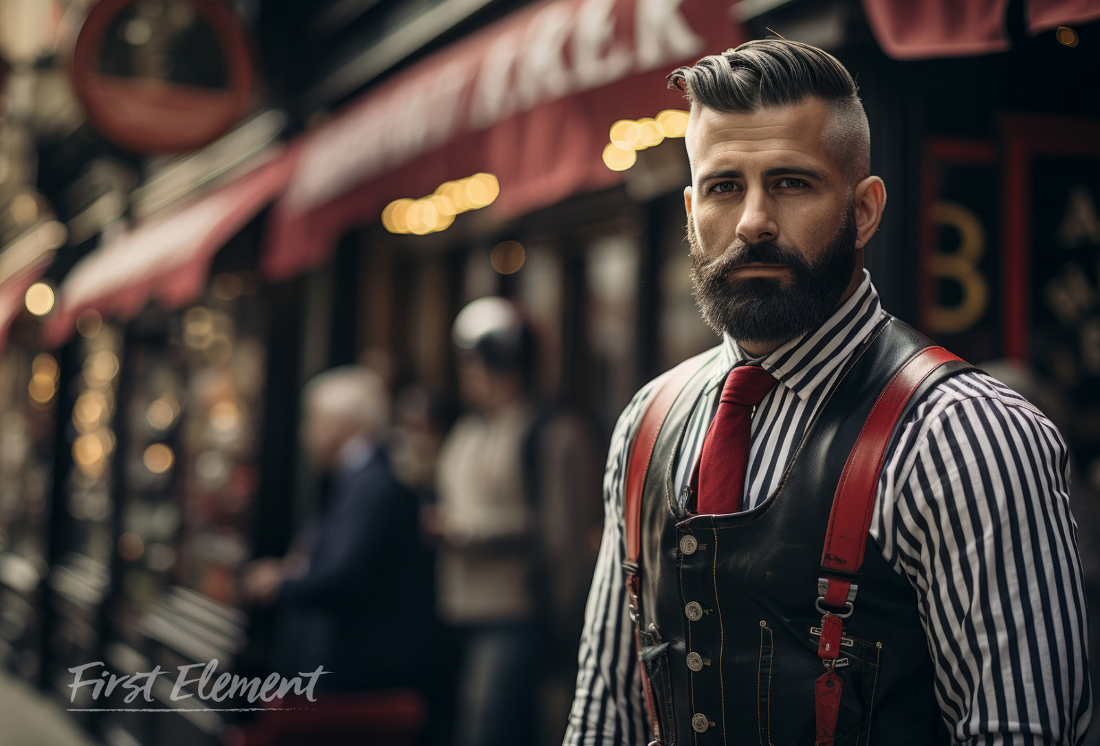 Handsome Barber standing outside his barbershop with a nicely trimmed beard