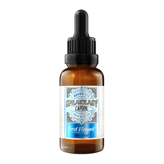 Speakeasy Capone Beard Oil - First Element Premium Speakeasy Capone scented Beard Oil. Our Beard Oil comes in a nice 30ml amber glass bottle with dropper. Premium quality, hand made in Canada, all natural, hand poured beard oil