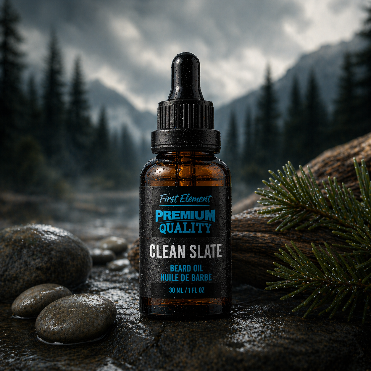 Premium Canadian Made Beard Oil with a Neon Background and handsome man sitting beside the beard oils