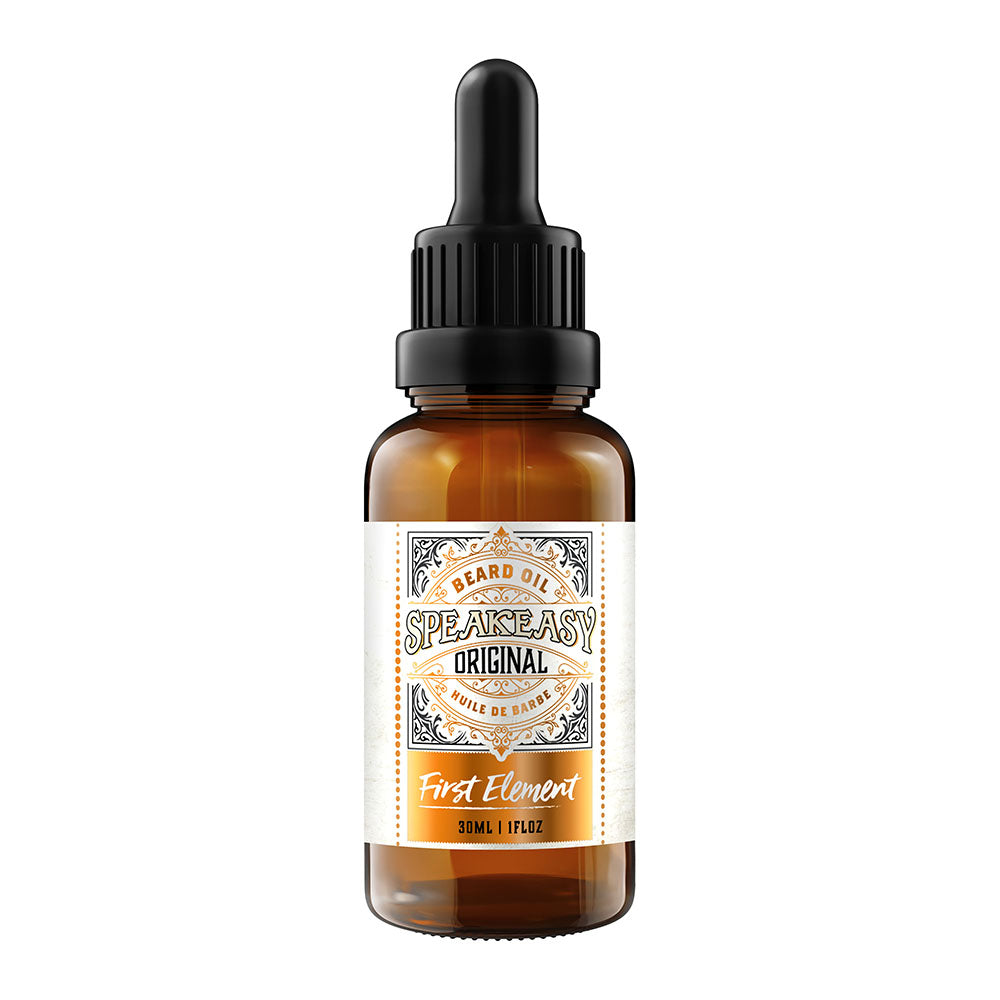 Speakeasy Original Beard Oil - First Element Premium Speakeasy Original scented Beard Oil. Our Beard Oil comes in a nice 30ml amber glass bottle with dropper. Premium quality, hand made in Canada, all natural, hand poured beard oil