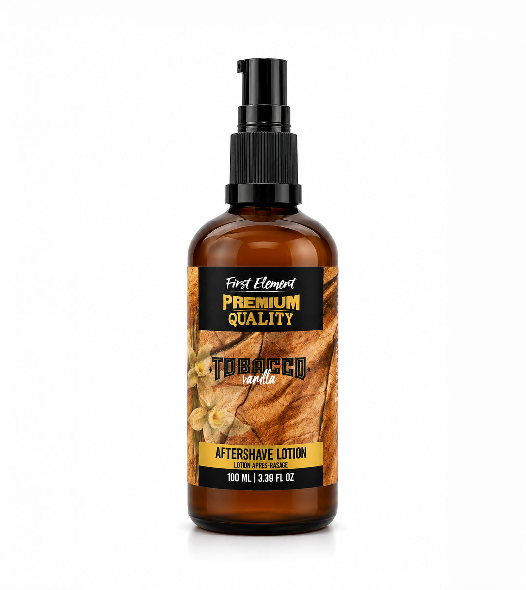 aftershave lotion with tobacco vanilla flavor on a white background