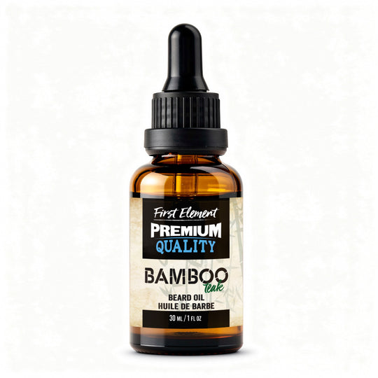 Bamboo Beard Oil by First Element on a white background - made in canada