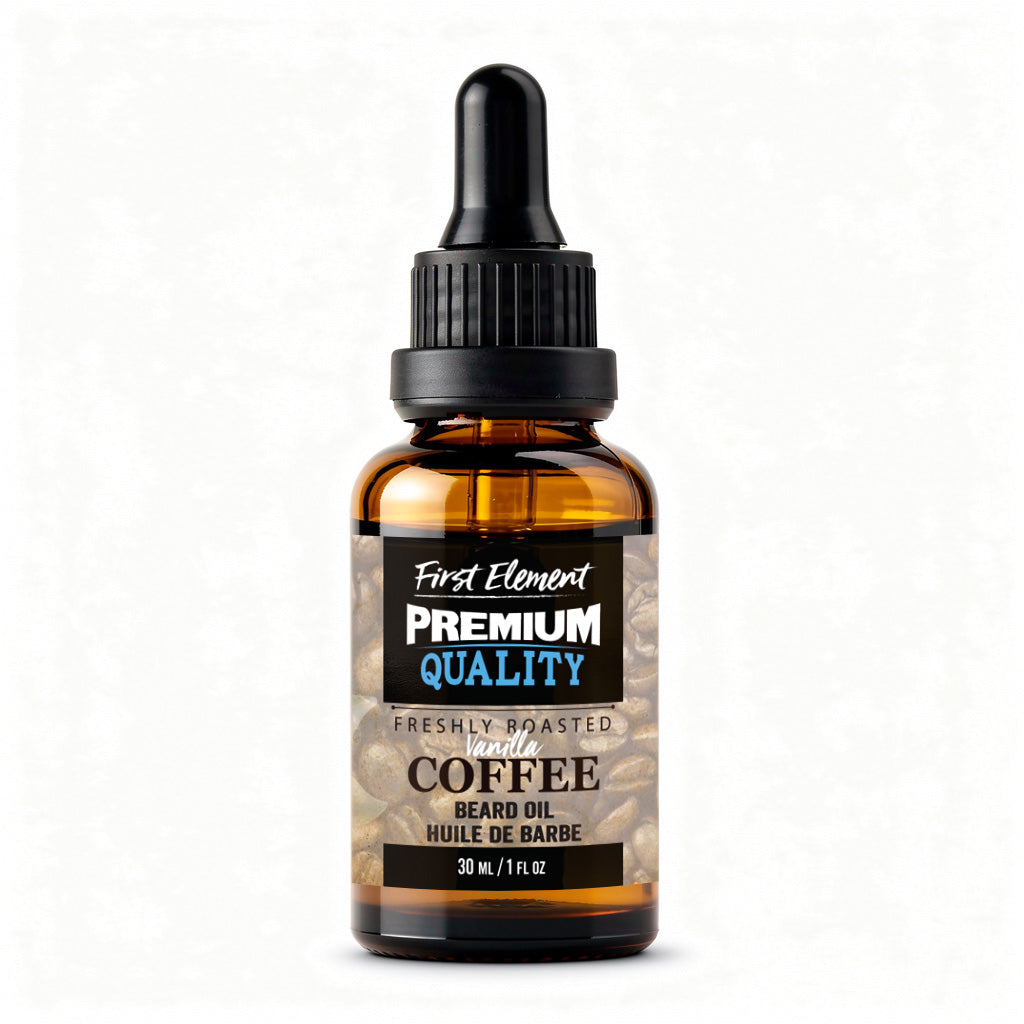Vanilla Coffee Beard Oil by First Element on a white background - made in canada