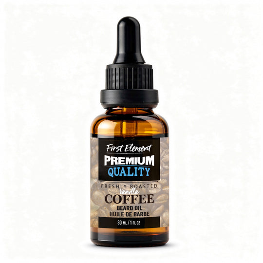 Vanilla Coffee Beard Oil by First Element on a white background - made in canada