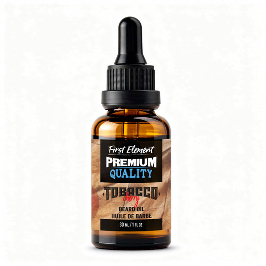 Cherry Tobacco Beard Oil by First Element on a white background - made in canada