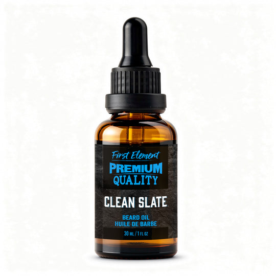 Clean Slate Beard Oil by First Element on a white background - made in canada