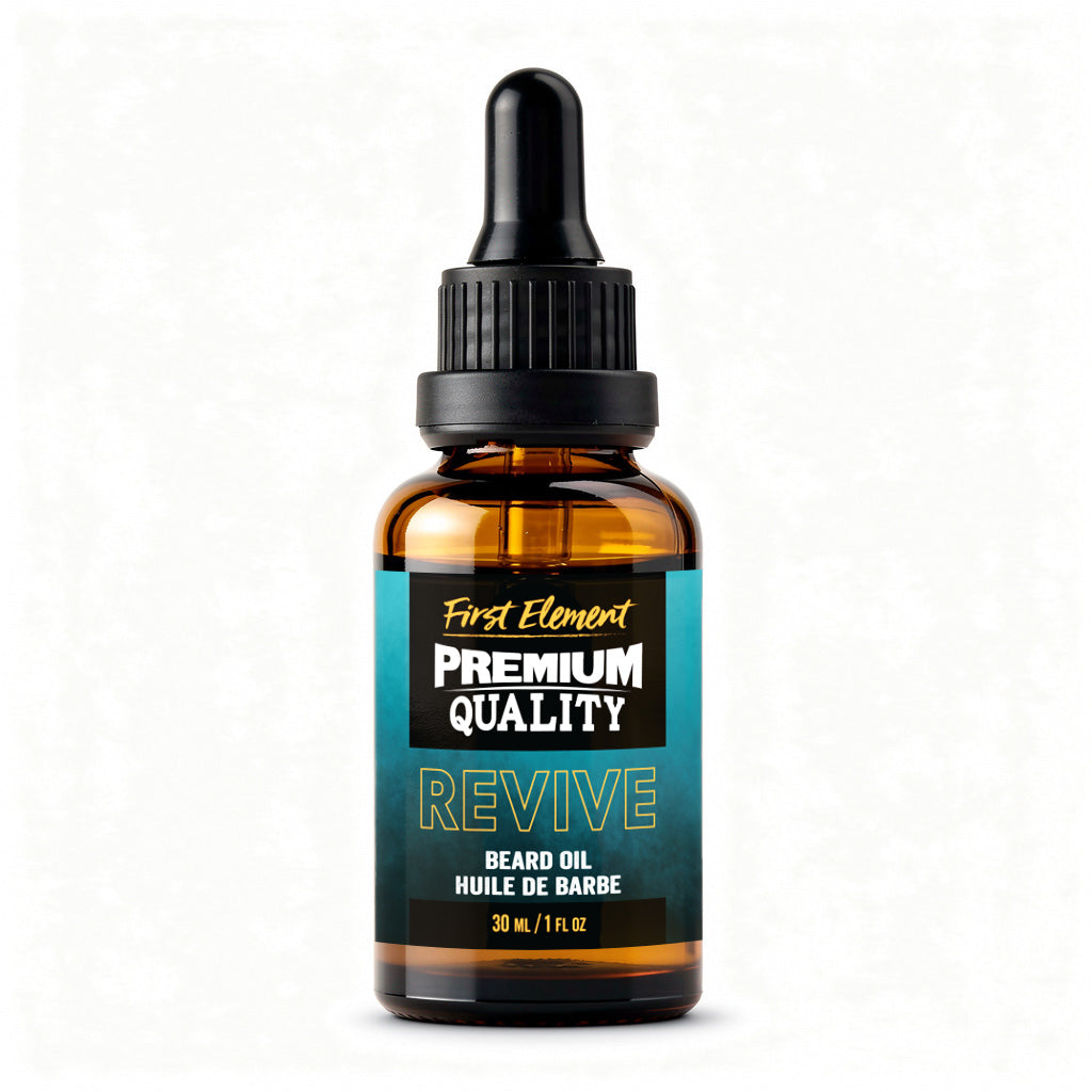 Revive Beard Oil by First Element on a white background - made in canada