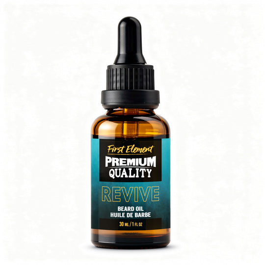 Revive Beard Oil by First Element on a white background - made in canada