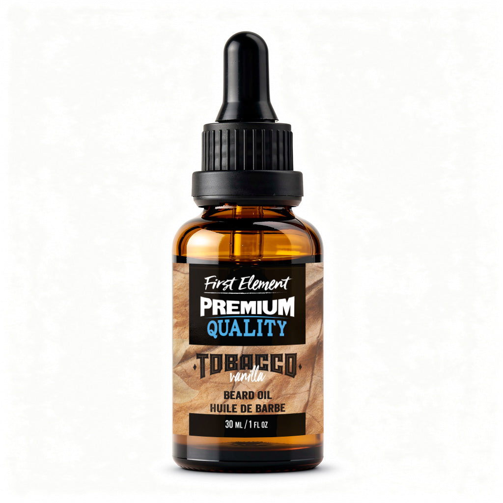 Vanilla Tobacco Beard Oil by First Element on a white background - made in canada