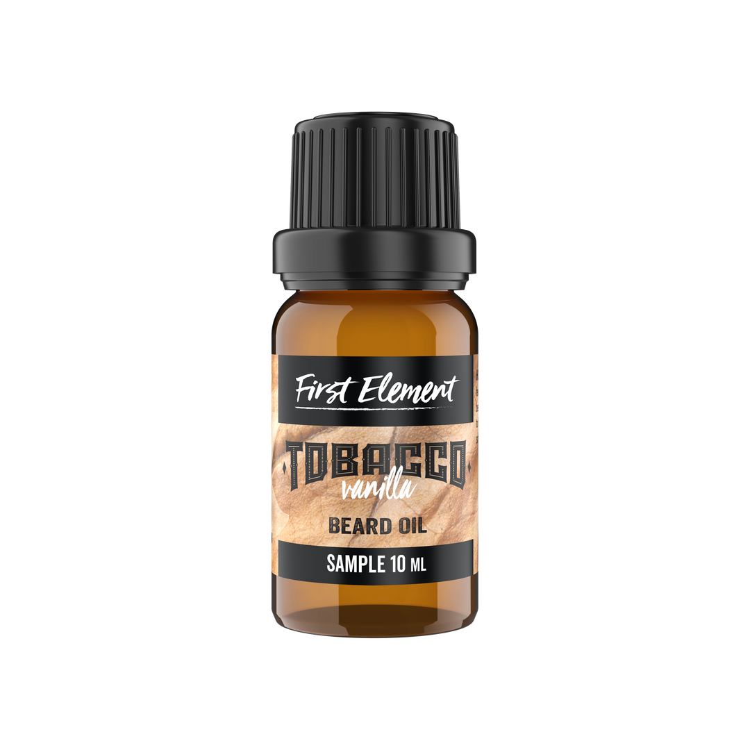 10ml Beard Oil - First Element Premium Vanilla Tobacco scented Beard Oil. Our Beard Oil comes in a nice 10ml amber glass bottle with Euro dropper. Premium quality, hand made in Canada, all natural, hand poured beard oil