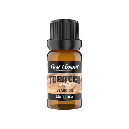 10ml Beard Oil - First Element Premium Vanilla Tobacco scented Beard Oil. Our Beard Oil comes in a nice 10ml amber glass bottle with Euro dropper. Premium quality, hand made in Canada, all natural, hand poured beard oil