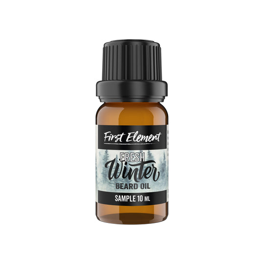 10ml fresh winter beard oil. Amber bottle with cap on white background