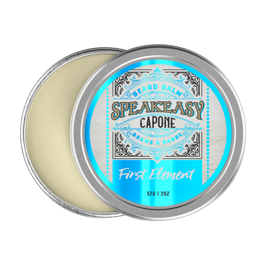 Speakeasy Capone Beard Balm. Hand-poured in small batches and proudly made in Canada, our beard balm comes in a convenient 2oz metal tin with a secure screw-on top and tamper-evident seal. Elevate your grooming routine with our beard balm, because every beard deserves the best care.