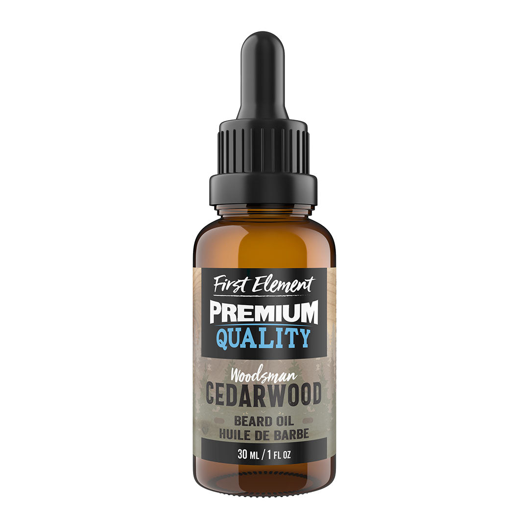 Cedarwood Beard Oil - First Element Premium Cedarwood scented Beard Oil. Our Beard Oil comes in a nice 30ml amber glass bottle with dropper. Premium quality, hand made in Canada, all natural, hand poured beard oil
