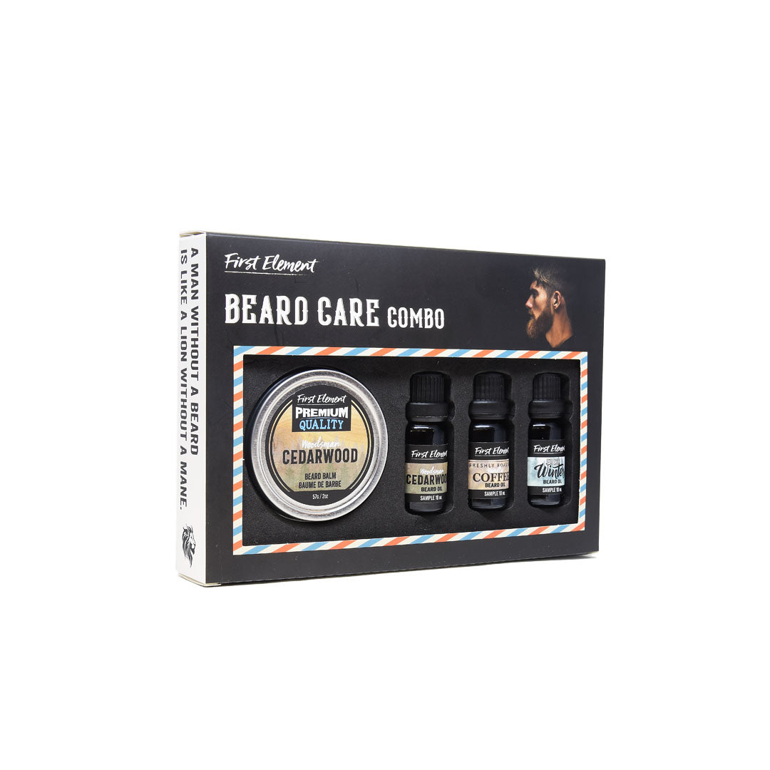 Beard Care Kit - Natural Combo - Beard Balm & Beard Oils - Natural Combo - Cedarwood 2oz Beard Balm, Cedarwood Beard Oil, Vanilla Coffee Beard Oil, & Fresh Winter Beard Oil. Each Beard Oil Bottle Contains 10ml. 