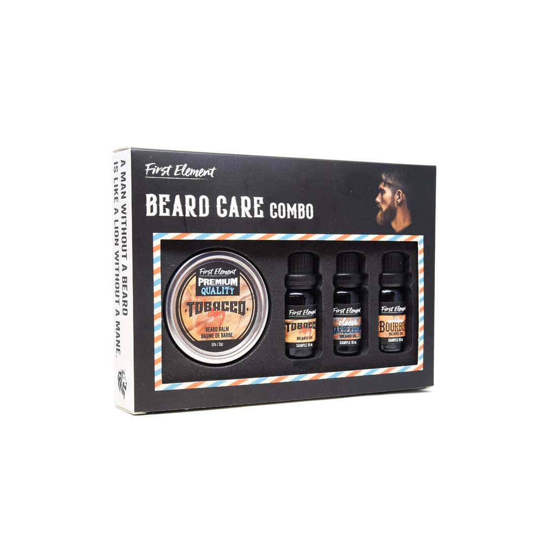 Beard Care Kit - Ultimate Combo - Beard Balm & Beard Oils - Ultimate Combo - Cherry Tobacco 2oz Beard Balm, Cherry Tobacco Beard Oil, Sandalwood Bourbon Beard Oil, Classic Barbershop Beard Oils. Each Beard Oil Bottle Contains 10ml. 