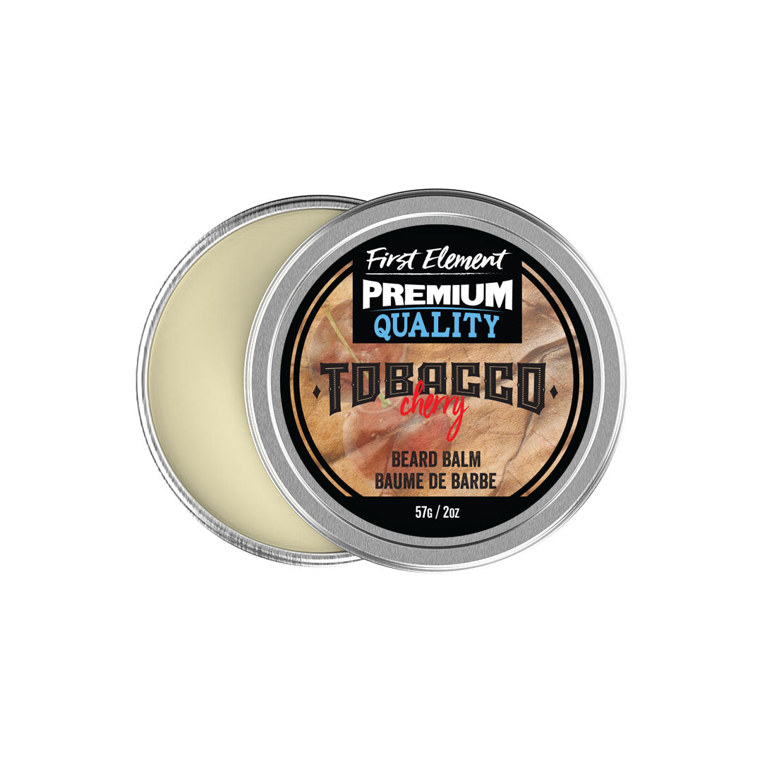 Cherry Tobacco Beard Balm - First Element - Premium Cherry Tobacco scented Beard Balm. Our Beard Balm comes in a nice 2oz metal tin with a screw on top with a tamper evident seal. Premium quality, hand made in Canada, all natural, hand poured beard balm