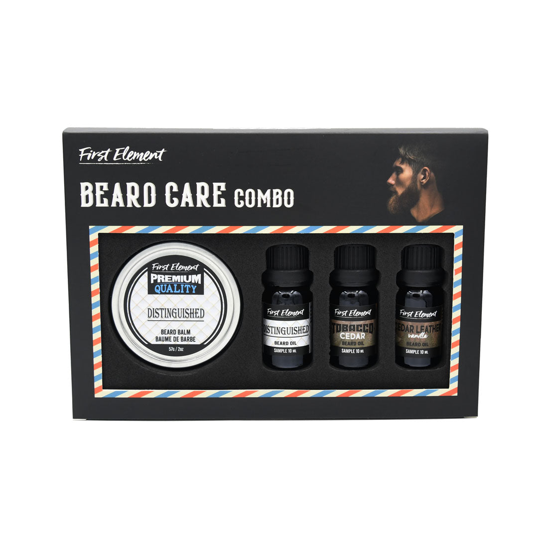 Beard Care Kit - Beard Balm Distinguished and three Beard Oils Cedar Leather, Distinguished and cedar tobacco