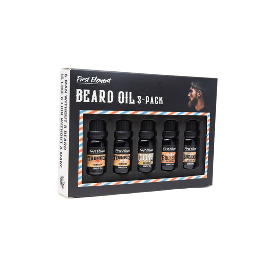 Beard Oil Variety 5-Pack Sampler - Gentleman's Club Combo - Cherry Tobacco, Vanilla Tobacco, Cognac & Cubans, Sandalwood Bourbon, Amber Sandalwood. Each Bottle contains a 10ml Euro Dropper.