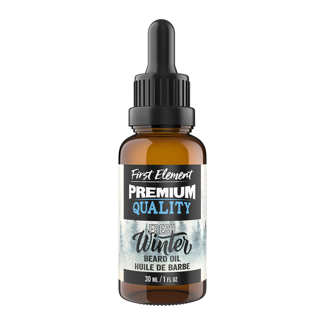 Fresh Winter Beard Oil - First Element Premium Fresh Winter scented Beard Oil. Our Beard Oil comes in a nice 30ml amber glass bottle with dropper. Premium quality, hand made in Canada, all natural, hand poured beard oil