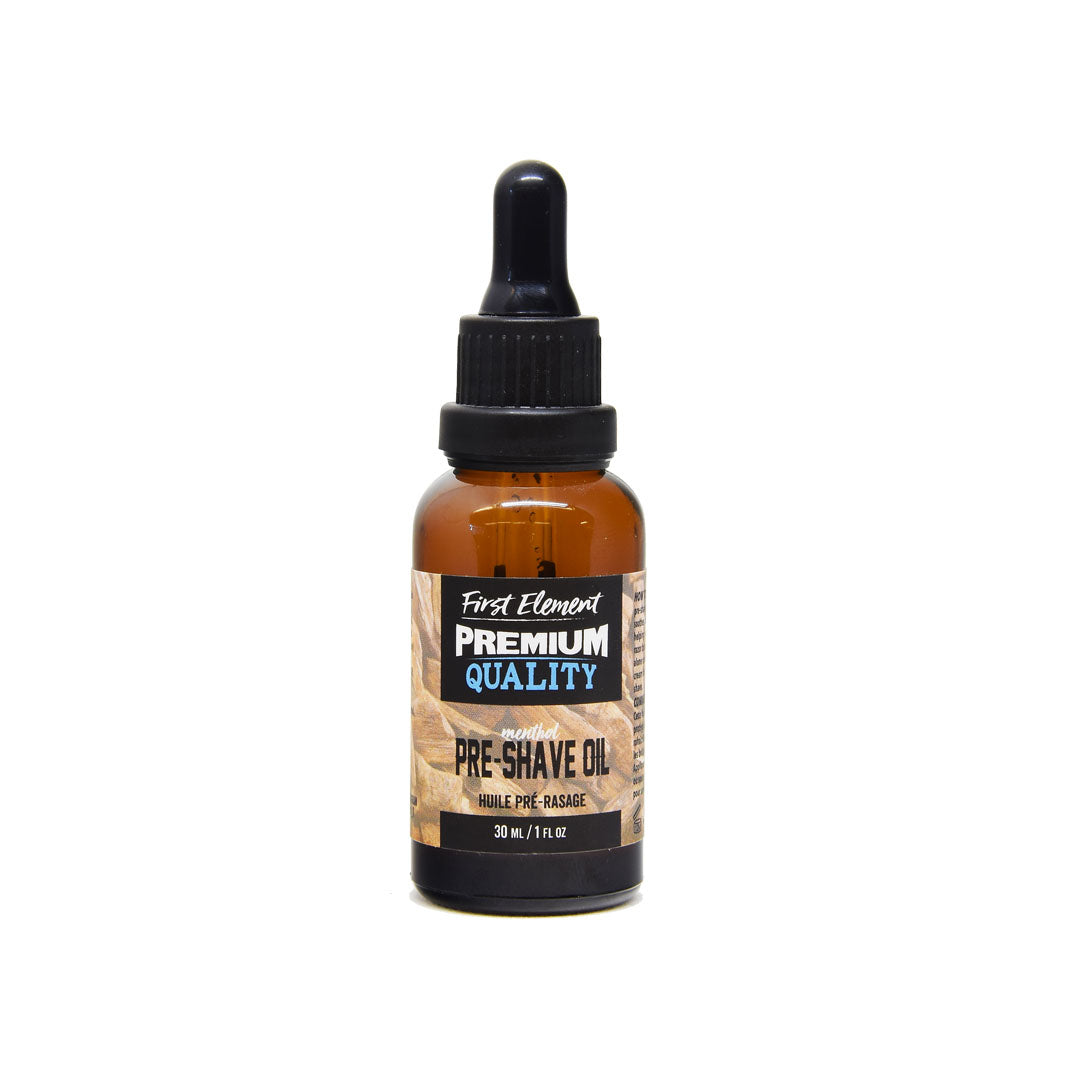 Pre-Shave Oil 30 ml amber glass bottle with dropper - First Element - This pre-shave oil is a well-balanced product, with moisturizing properties, clarifying properties and healing properties. An essential product for the perfect shave.