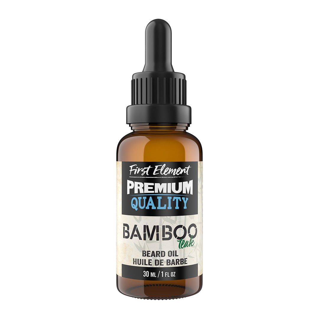 Bamboo Teak Beard Oil - First Element Premium Bamboo Teak scented Beard Oil. Our Beard Oil comes in a nice 30ml amber glass bottle with dropper. Premium quality, hand made in Canada, all natural, hand poured beard oil