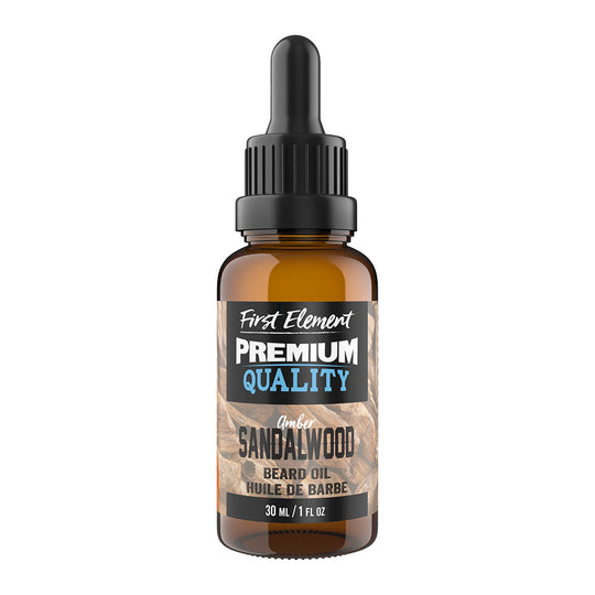 Amber Sandalwood Beard Oil - First Element Premium Tobacco Vanilla scented Beard Oil. Our Beard Oil comes in a nice 30ml amber glass bottle with dropper. Premium quality, hand made in Canada, all natural, hand poured beard oil