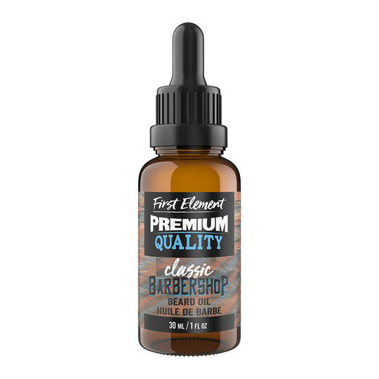 Classic Barbershop Beard Oil - First Element Premium Classic Barbershop scented Beard Oil. Our Beard Oil comes in a nice 30ml amber glass bottle with dropper. Premium quality, hand made in Canada, all natural, hand poured beard oil