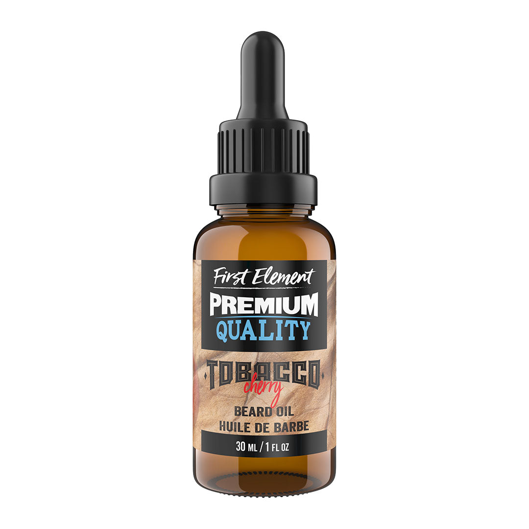 Cherry Tobacco Beard Oil - First Element Premium Cherry Tobacco scented Beard Oil. Our Beard Oil comes in a nice 30ml amber glass bottle with dropper. Premium quality, hand made in Canada, all natural, hand poured beard oil