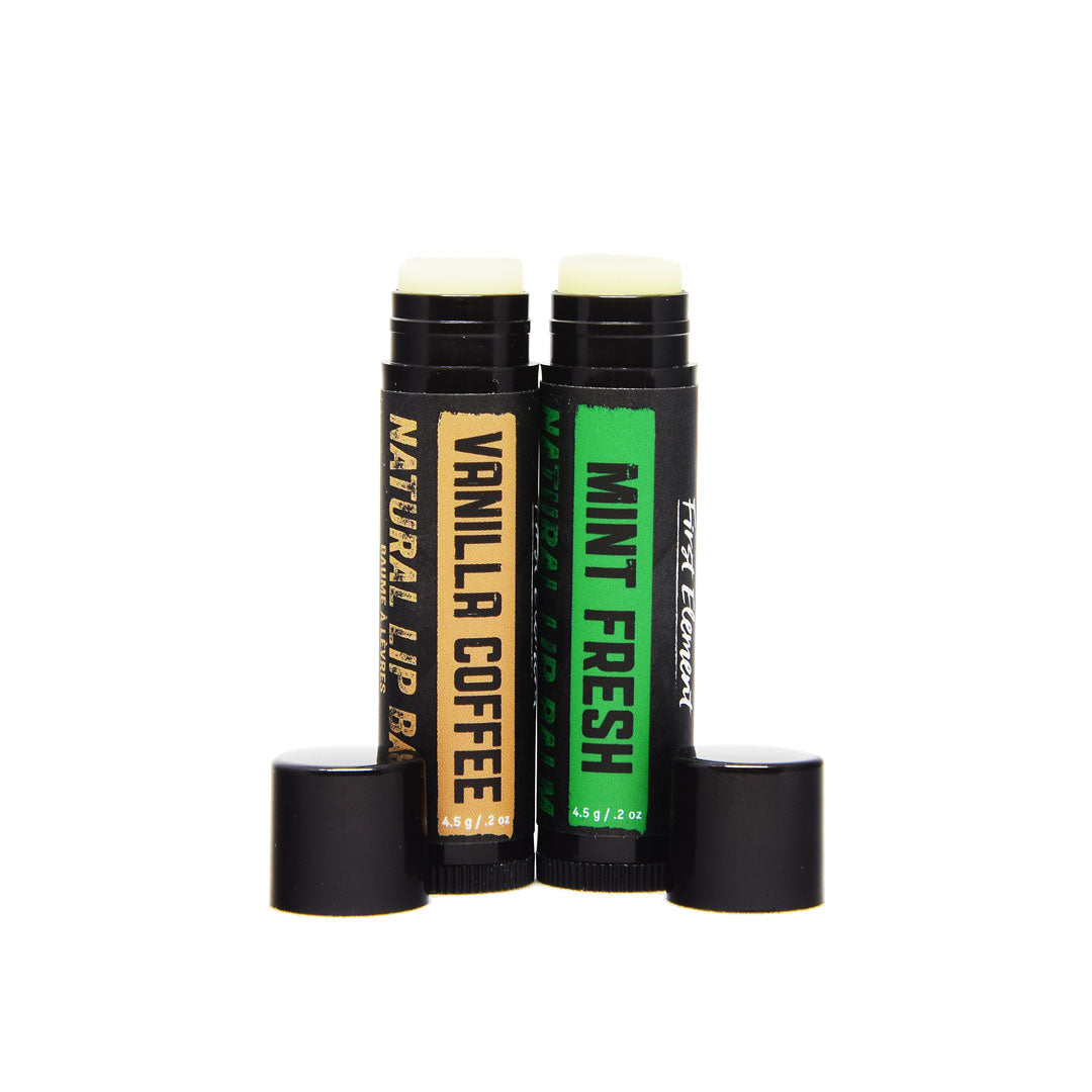 Moisturizing Lip Balm, 5g tube - First Element - best natural and food grade ingredients - Vanilla Coffee, Mint Fresh, Orange Brandy,  and Maple - Flavour is organic lip balm flavour oil